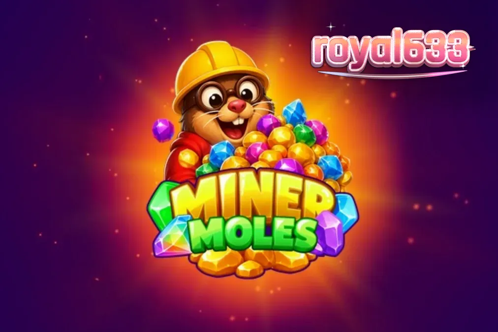 Tampilan visual slot Miner Moles dengan karakter tikus tanah dan kristal